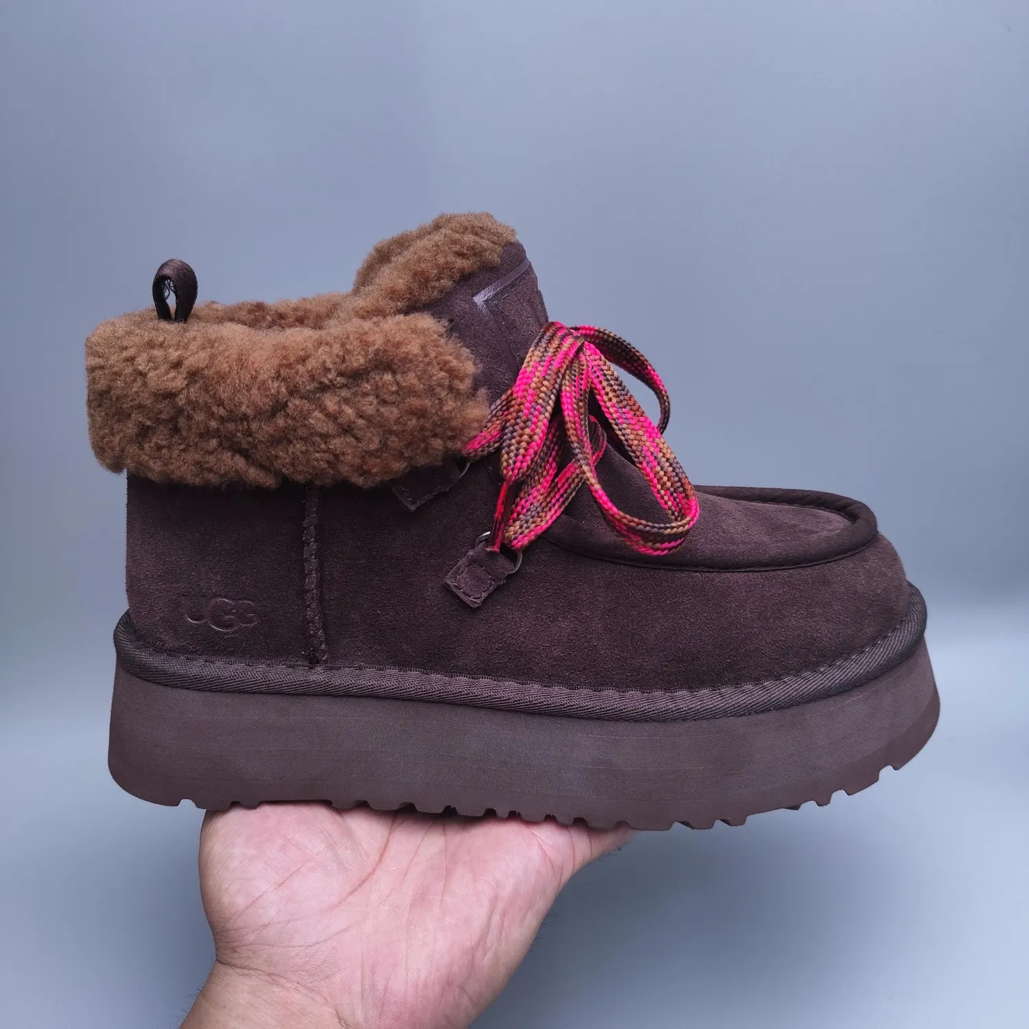 💰560 UGG sheepskin all-in-one snow boots 3954 thick-soled lace-up women's boots Color: Maroon Black Chocolate Brown Gray Size: 35-41